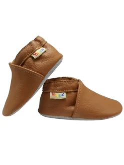 Baby Krabbelschuhe aus Leder mit rutschfester Sohle – Braun><noscript><img width=