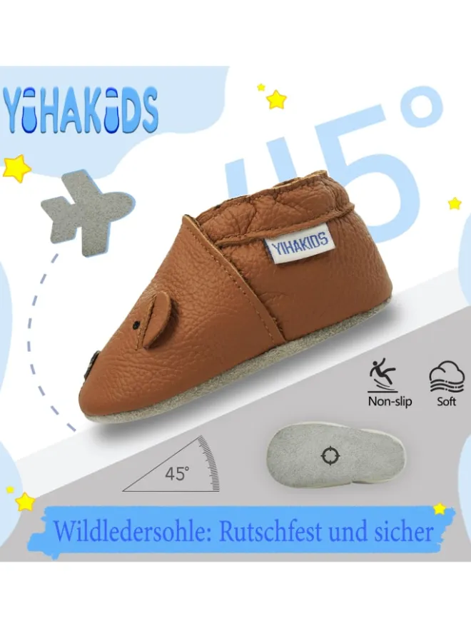 Baby Krabbelschuhe aus Leder, weiche Lauflernschuhe mit rutschfester Sohle>Yihakids Best