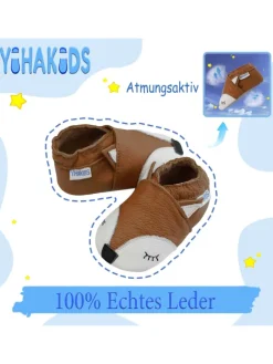 Baby Krabbelschuhe aus Leder, weiche Lauflernschuhe mit rutschfester Sohle>Yihakids