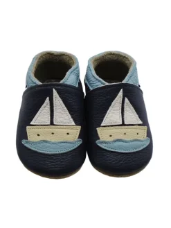 Baby Leder Krabbelschuhe, mit rutschfester Sohle-Segelboot - Muster>Mejale Best