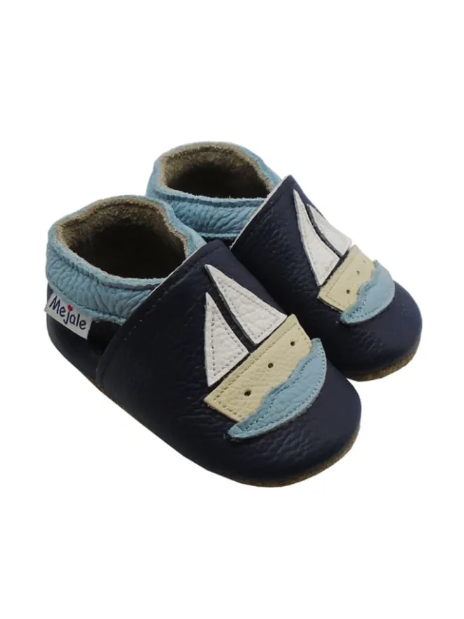 Baby Leder Krabbelschuhe, mit rutschfester Sohle-Segelboot - Muster>Mejale Best