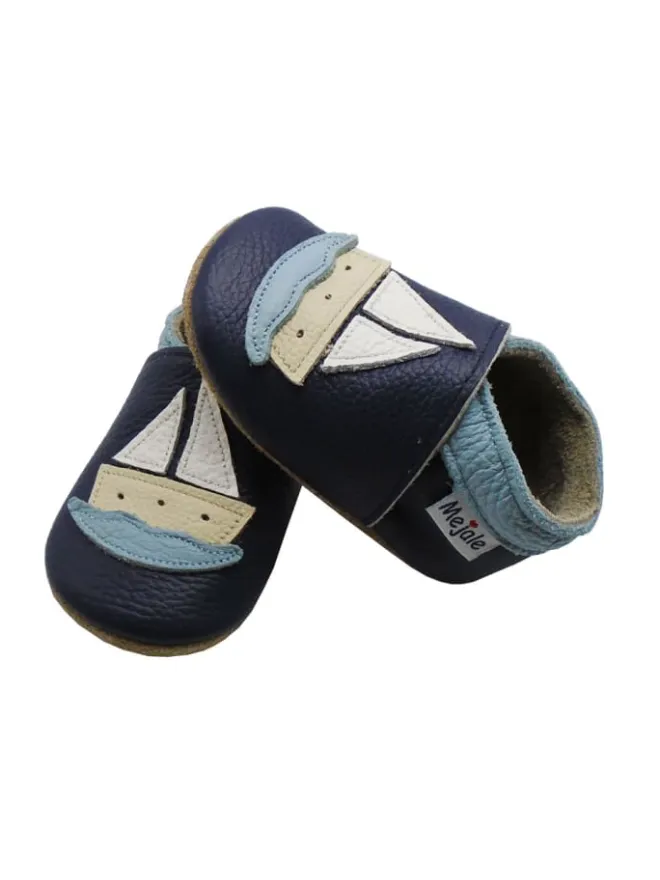 Baby Leder Krabbelschuhe, mit rutschfester Sohle-Segelboot - Muster>Mejale Best