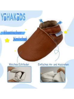 Yihakids Krabbelschuhe^Baby Leder Krabbelschuhe, mit rutschfester Sohle – Braun
