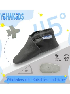 Yihakids Krabbelschuhe^Baby Leder Krabbelschuhe, mit rutschfester Sohle – Grau