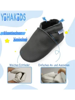 Yihakids Krabbelschuhe^Baby Leder Krabbelschuhe, mit rutschfester Sohle – Grau