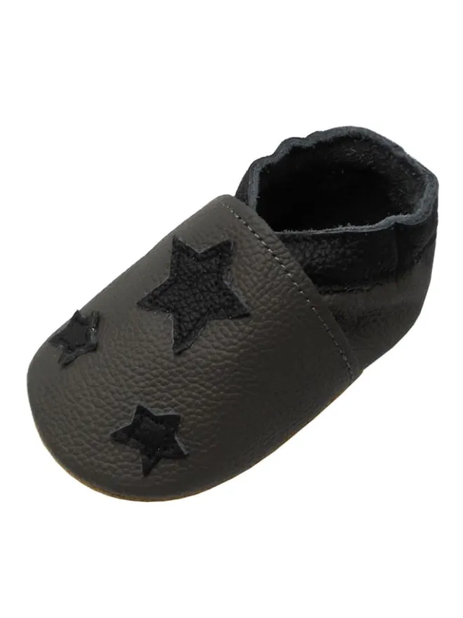Baby Leder Krabbelschuhe, Grau, mit rutschfester harter Sohle - Sternenmuster>Yihakids Online