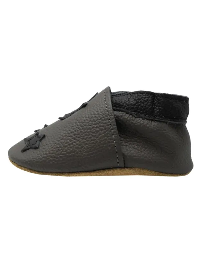 Baby Leder Krabbelschuhe, Grau, mit rutschfester harter Sohle - Sternenmuster>Yihakids Online
