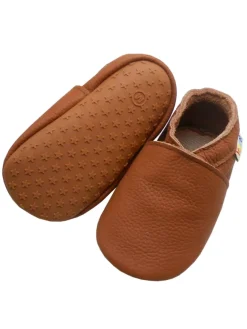 Yalion Krabbelschuhe^Baby Leder Krabbelschuhe, mit rutschfester harter Sohle – Braun
