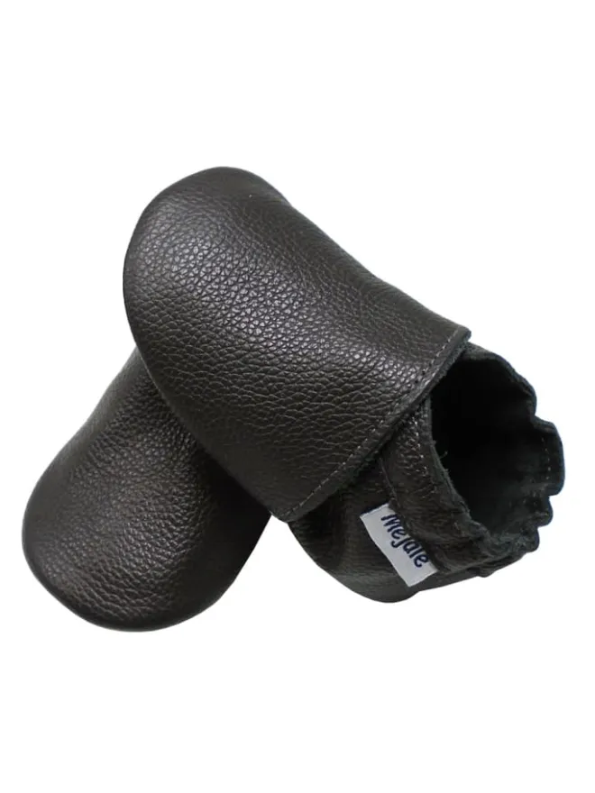 Mejale Krabbelschuhe^Baby Leder Krabbelschuhe, mit rutschfester Sohle – Schwarz