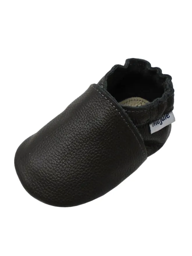 Mejale Krabbelschuhe^Baby Leder Krabbelschuhe, mit rutschfester Sohle – Schwarz