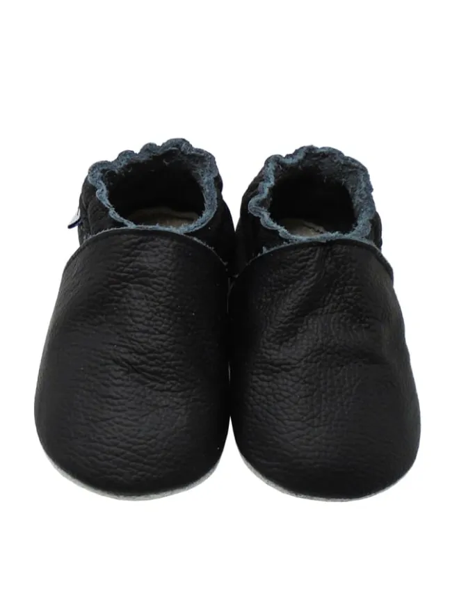 Mejale Krabbelschuhe^Baby Leder Krabbelschuhe, mit rutschfester Sohle – Schwarz