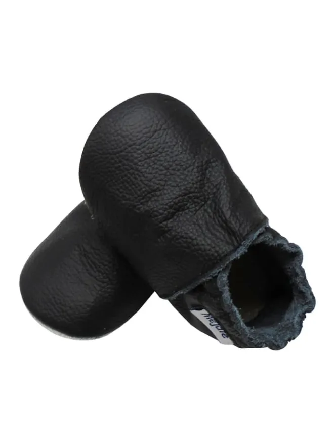 Mejale Krabbelschuhe^Baby Leder Krabbelschuhe, mit rutschfester Sohle – Schwarz