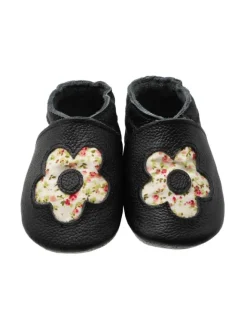 Yihakids Krabbelschuhe^Baby Leder Krabbelschuhe,Schwarz,mit rutschfester und weicher Sohle-Blumenmuster