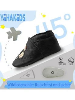 Yihakids Krabbelschuhe^Baby Leder Krabbelschuhe,Schwarz,mit rutschfester und weicher Sohle-Blumenmuster