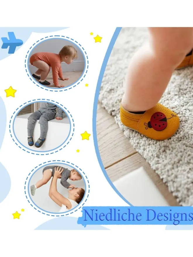 Yihakids Krabbelschuhe^Baby Leder Krabbelschuhe,Schwarz,mit rutschfester und weicher Sohle-Blumenmuster