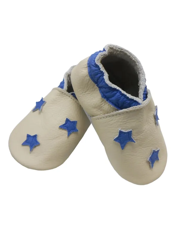 Baby-Leder-Laufschuhe, komfortabel mit rutschfester Sohle- blauen Sternenmotiven>Bemesu New