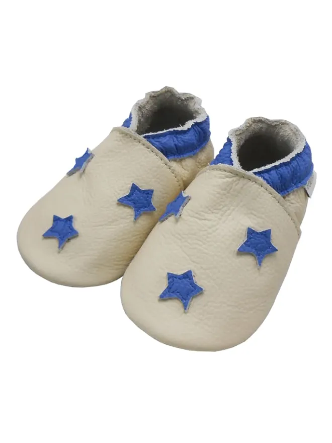 Baby-Leder-Laufschuhe, komfortabel mit rutschfester Sohle- blauen Sternenmotiven>Bemesu New