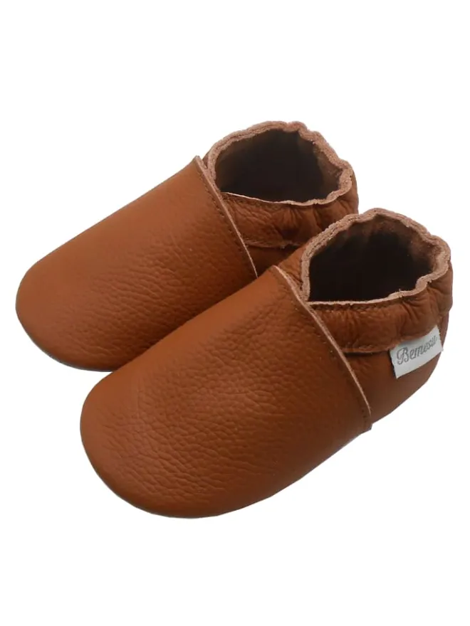 Baby-Leder-Laufschuhe, komfortabel mit rutschfester Sohle - Braun>Bemesu Clearance