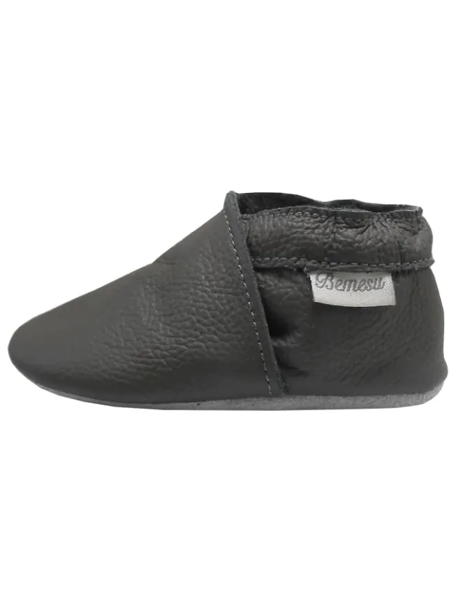 Bemesu Krabbelschuhe^Baby-Leder-Laufschuhe, komfortabel mit rutschfester Sohle - Grau