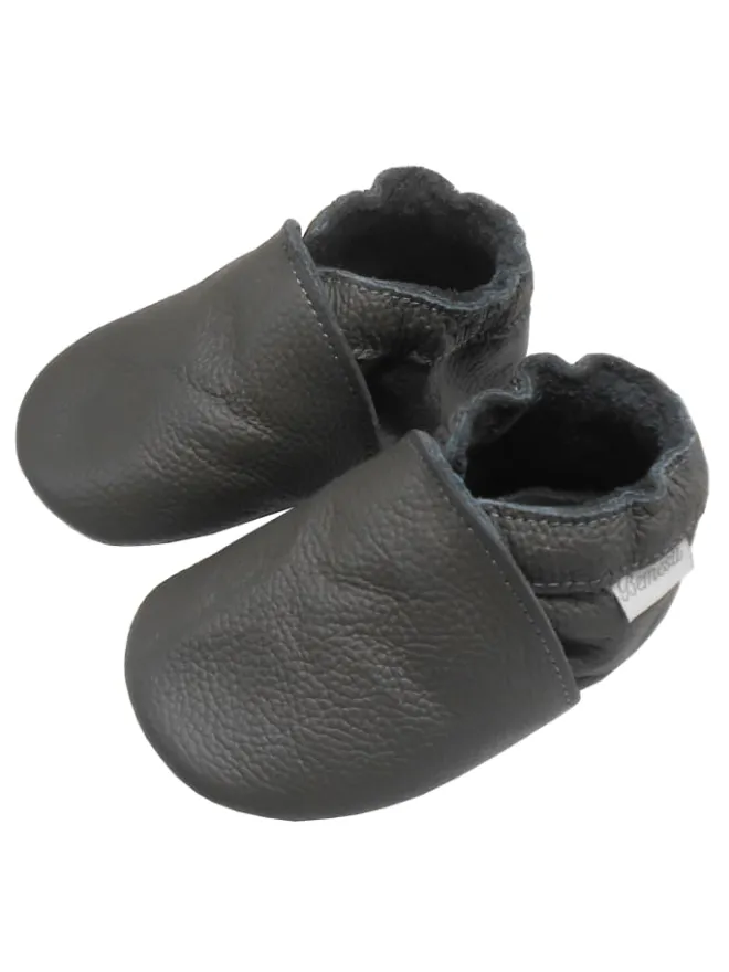 Bemesu Krabbelschuhe^Baby-Leder-Laufschuhe, komfortabel mit rutschfester Sohle - Grau