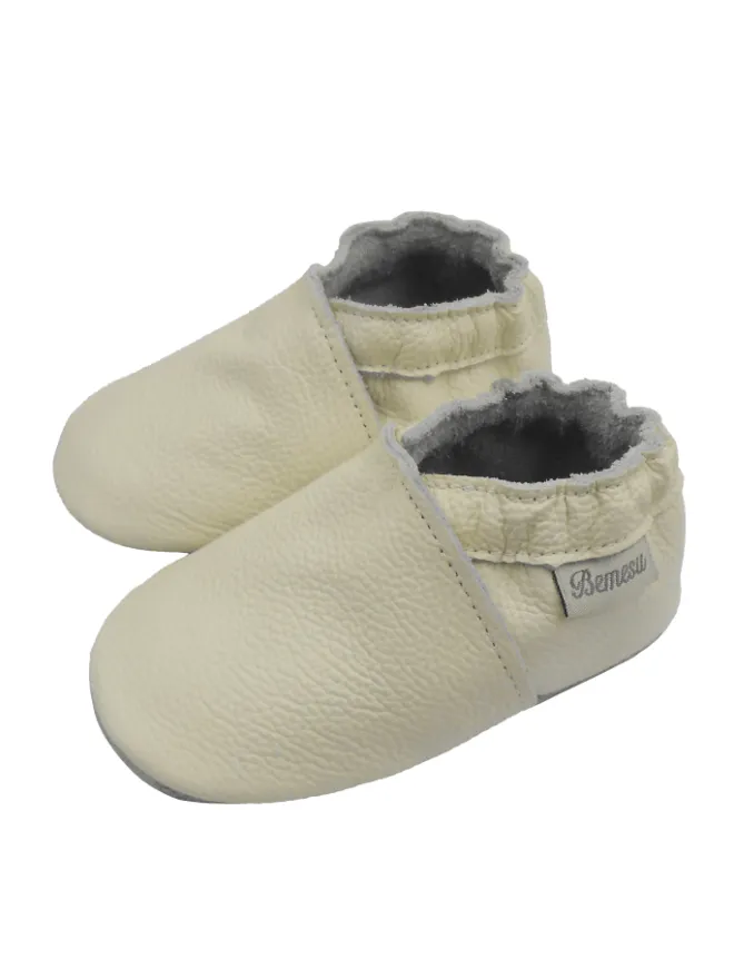 Baby-Leder-Laufschuhe, komfortabel mit rutschfester Sohle - Weiß>Bemesu Online