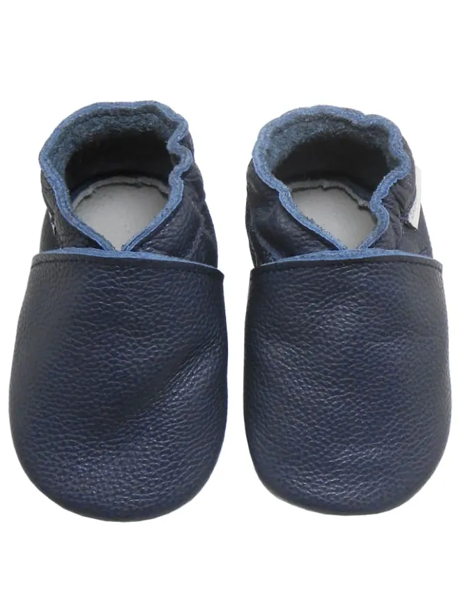 Bemesu Krabbelschuhe^Baby-Leder-Laufschuhe, komfortabel mit rutschfester Sohle - Dunkelblau