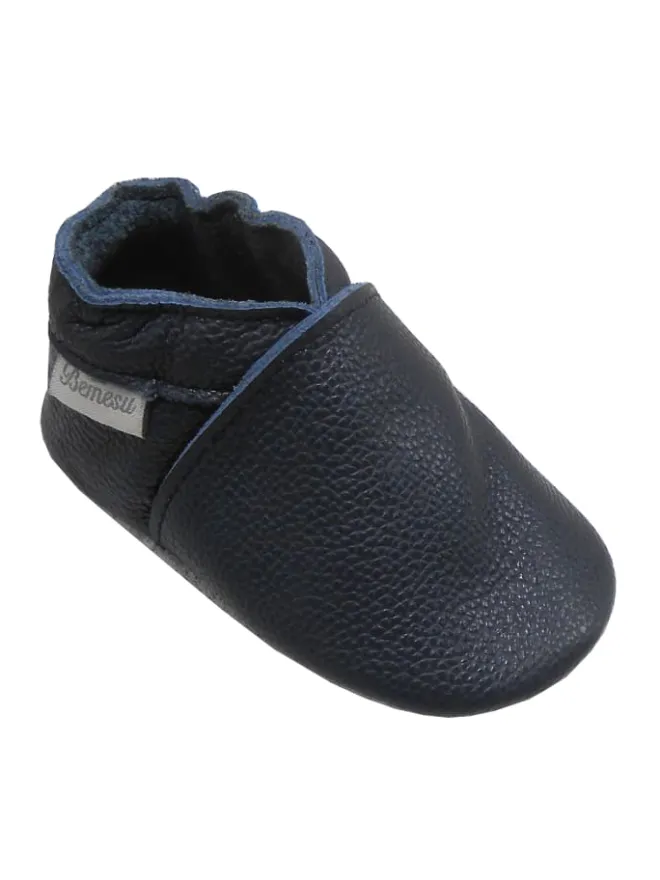 Bemesu Krabbelschuhe^Baby-Leder-Laufschuhe, komfortabel mit rutschfester Sohle - Dunkelblau
