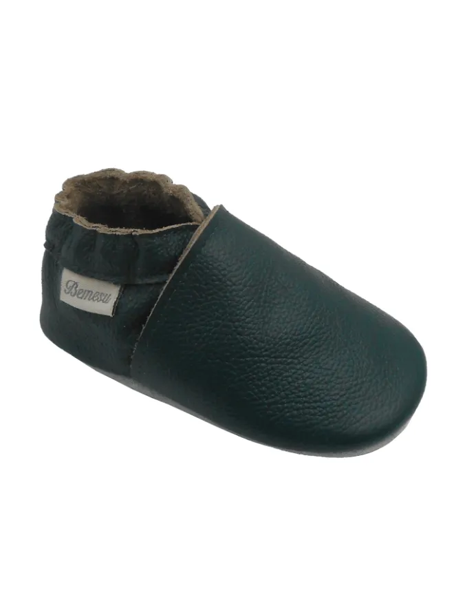 Baby-Leder-Laufschuhe, komfortabel mit rutschfester Sohle - Dunkelgrün>Bemesu Sale