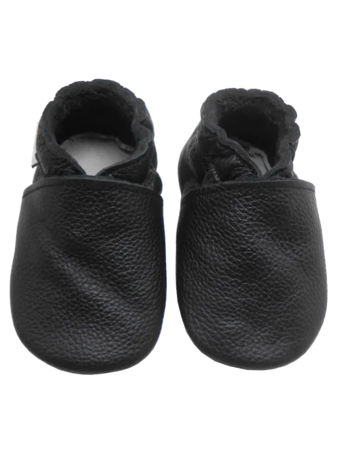 Bemesu Krabbelschuhe^Baby-Leder-Laufschuhe, komfortabel mit rutschfester Sohle - Schwarz