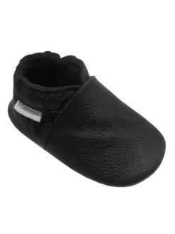 Bemesu Krabbelschuhe^Baby-Leder-Laufschuhe, komfortabel mit rutschfester Sohle - Schwarz
