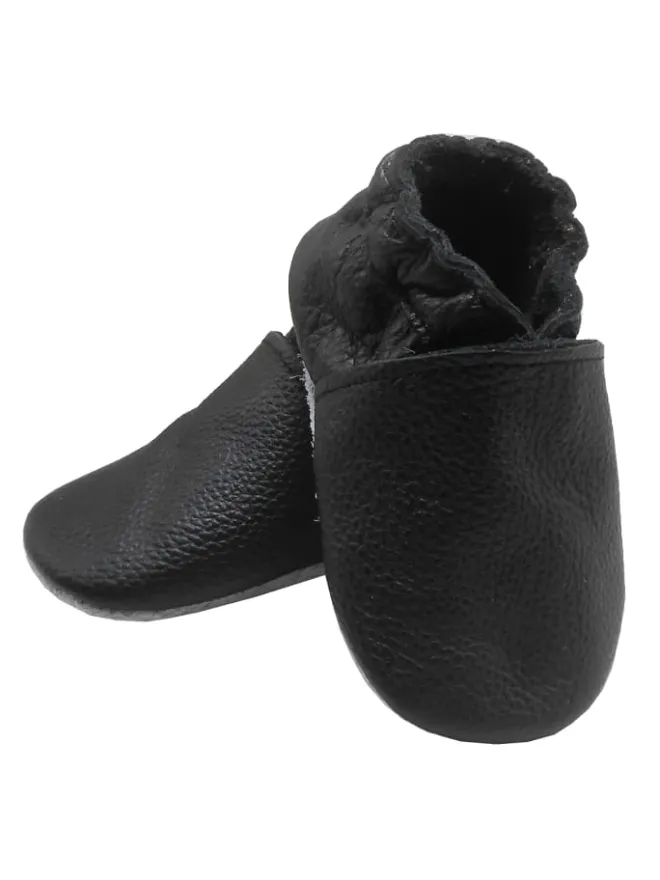 Bemesu Krabbelschuhe^Baby-Leder-Laufschuhe, komfortabel mit rutschfester Sohle - Schwarz