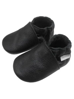 Bemesu Krabbelschuhe^Baby-Leder-Laufschuhe, komfortabel mit rutschfester Sohle - Schwarz