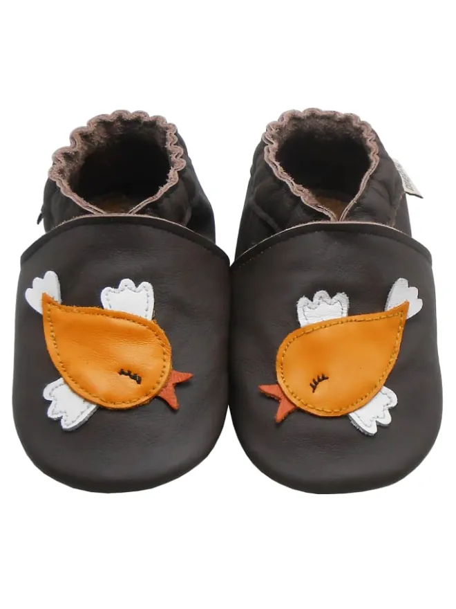 Mepiq Krabbelschuhe^Baby-Leder-Laufschuhe, komfortabel mit rutschfester Sohle - Vogelmotiv