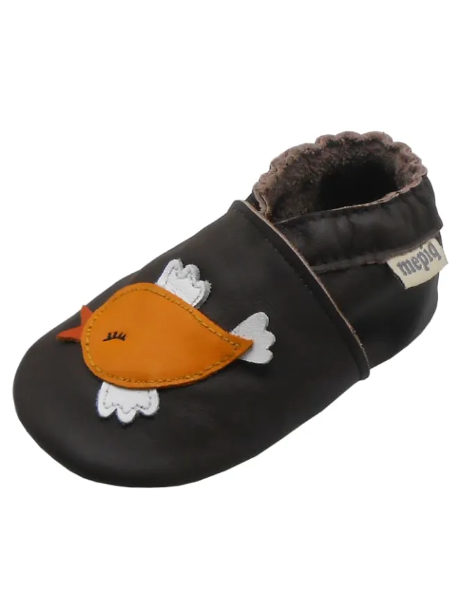 Mepiq Krabbelschuhe^Baby-Leder-Laufschuhe, komfortabel mit rutschfester Sohle - Vogelmotiv