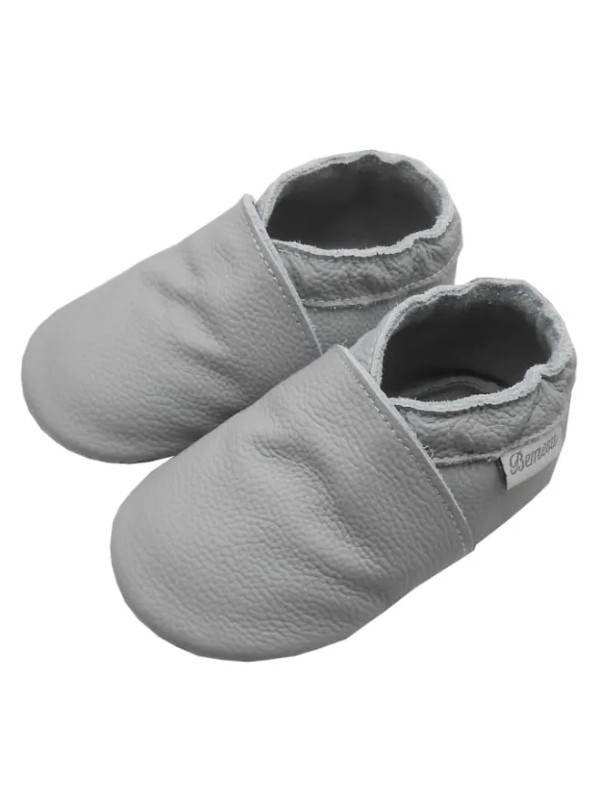 Bemesu Krabbelschuhe^Baby-Leder-Laufschuhe, komfortabel mit rutschfester Sohle - Grau