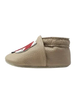 Baby-Lederlaufschuhe mit rutschfester Sohle – khaki mit Fuchsmotiv><noscript><img width=