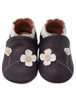 Yalion Krabbelschuhe^Baby-Lederlaufschuhe mit rutschfester Sohle – lila mit Blumenmuster