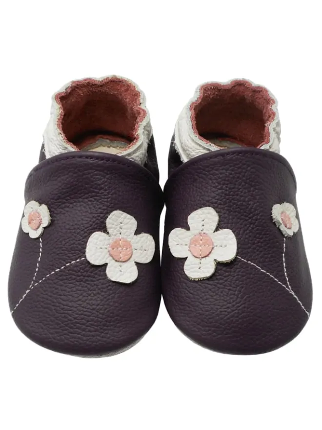 Yalion Krabbelschuhe^Baby-Lederlaufschuhe mit rutschfester Sohle – lila mit Blumenmuster