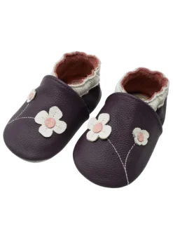 Yalion Krabbelschuhe^Baby-Lederlaufschuhe mit rutschfester Sohle – lila mit Blumenmuster