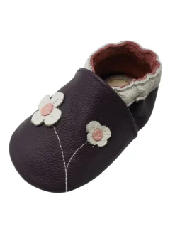 Yalion Krabbelschuhe^Baby-Lederlaufschuhe mit rutschfester Sohle – lila mit Blumenmuster
