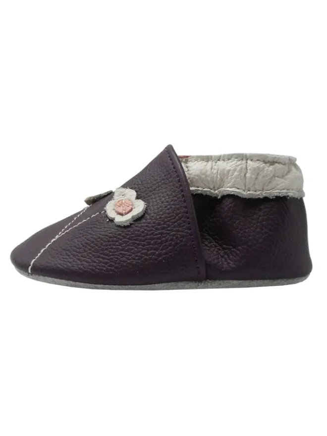 Yalion Krabbelschuhe^Baby-Lederlaufschuhe mit rutschfester Sohle – lila mit Blumenmuster