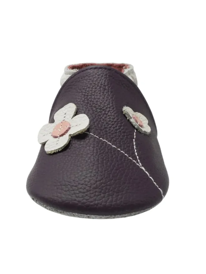 Yalion Krabbelschuhe^Baby-Lederlaufschuhe mit rutschfester Sohle – lila mit Blumenmuster