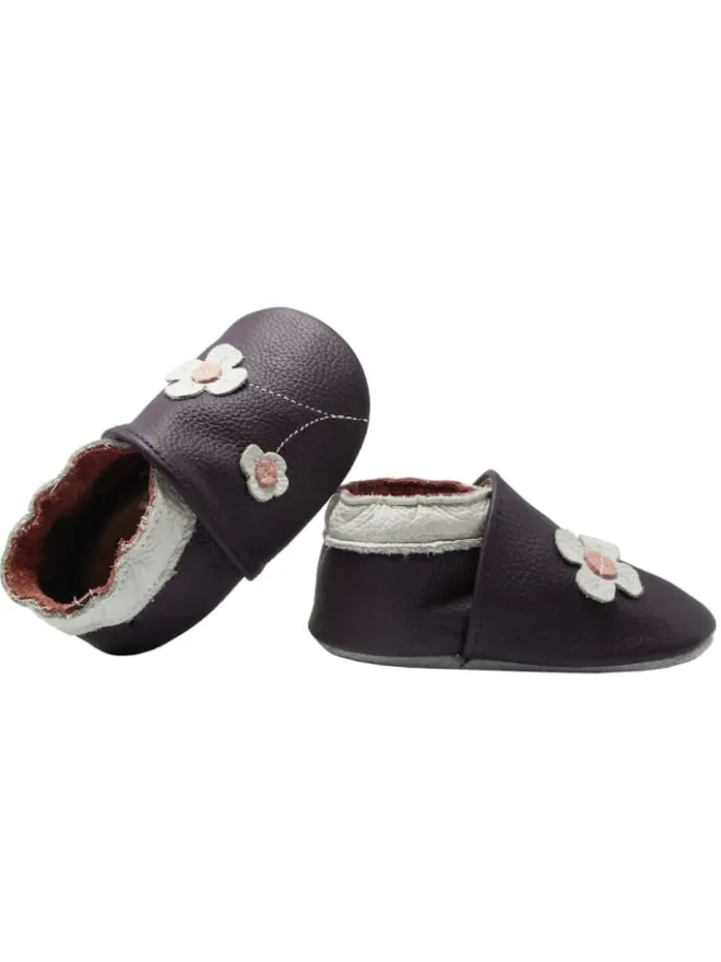 Yalion Krabbelschuhe^Baby-Lederlaufschuhe mit rutschfester Sohle – lila mit Blumenmuster