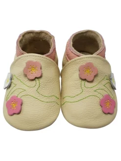 Yalion Krabbelschuhe^Baby-Lederlaufschuhe mit rutschfester Sohle – Cremefarben mit Blumenmuster