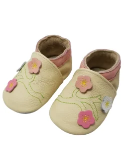 Yalion Krabbelschuhe^Baby-Lederlaufschuhe mit rutschfester Sohle – Cremefarben mit Blumenmuster