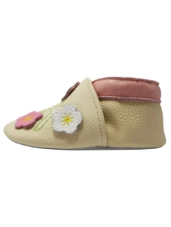 Yalion Krabbelschuhe^Baby-Lederlaufschuhe mit rutschfester Sohle – Cremefarben mit Blumenmuster