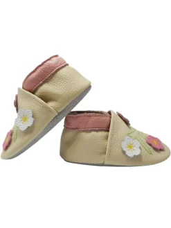 Yalion Krabbelschuhe^Baby-Lederlaufschuhe mit rutschfester Sohle – Cremefarben mit Blumenmuster