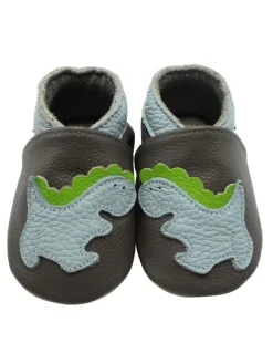 Yalion Krabbelschuhe^Baby-Lederlaufschuhe mit rutschfester Sohle – Grau mit Dinosauriermuster