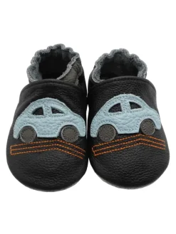 Yalion Krabbelschuhe^Baby-Lederlaufschuhe mit rutschfester Sohle – schwarz mit Auto-Motiv