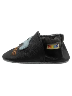 Yalion Krabbelschuhe^Baby-Lederlaufschuhe mit rutschfester Sohle – schwarz mit Auto-Motiv